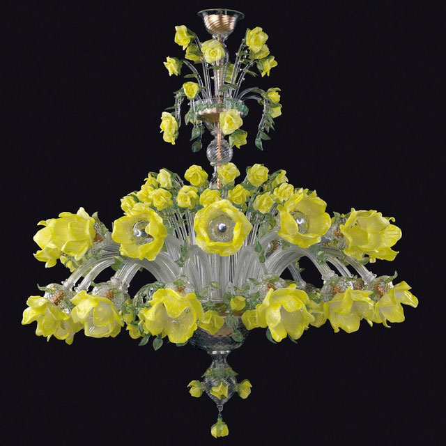 Rose gialle Murano glass chandelier