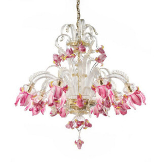 Delizia pink flowers Murano glass chandelier