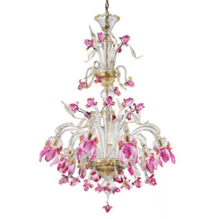 Delizia pink flowers tall Murano glass chandelier