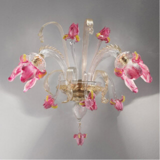 Delizia pink flowers Murano glass wall sconce